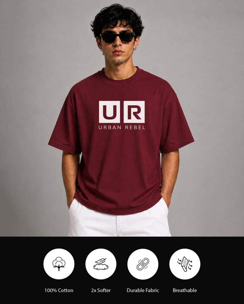 urban-rebel-silent-chaos-club-240-gsm-oversized-t-Shirt-wine-fabric