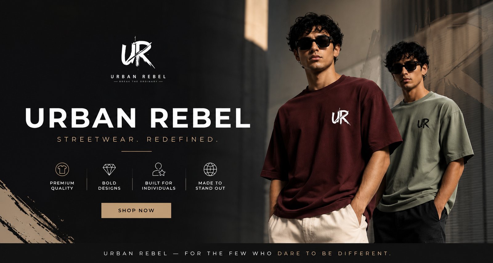 Urban Rebel premium streetwear brand in India featuring oversized T-shirts made from 240 GSM French Terry cotton.