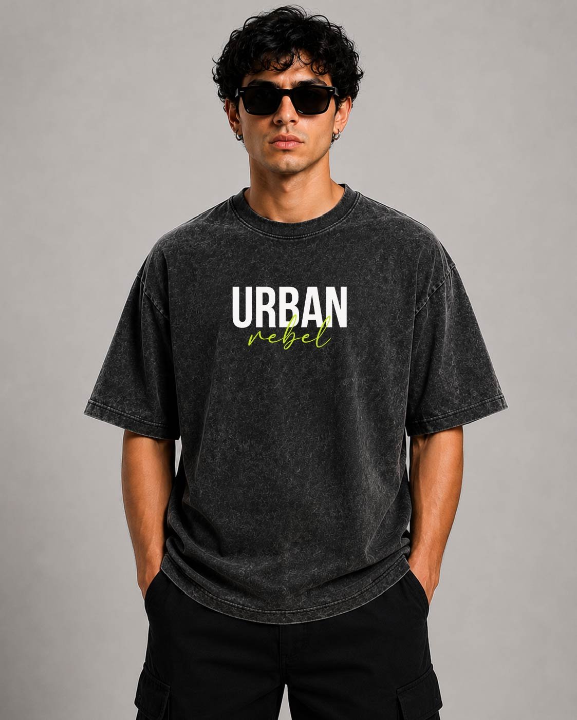 Urban Rebel LAVA DYE Acid Wash Oversized T-Shirt Black